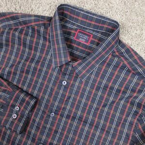 Untuckit Shirt Mens 2XL Navy Blue Plaid Performance Twill Valencay Button Up EUC